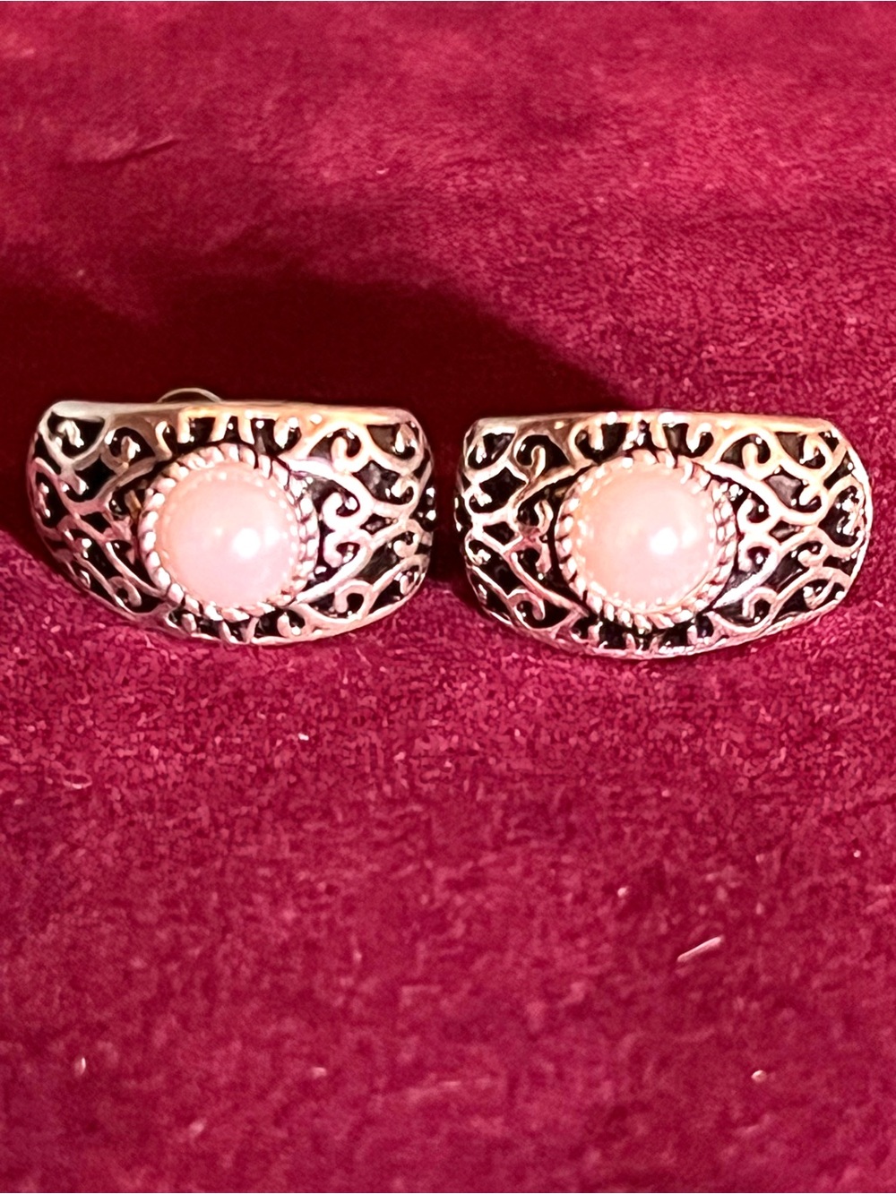 Silver Filigree Pearl Pierced Earrings